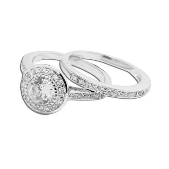 925 Silver 2 Ring Circular Wedding Set - Picture 1 of 7
